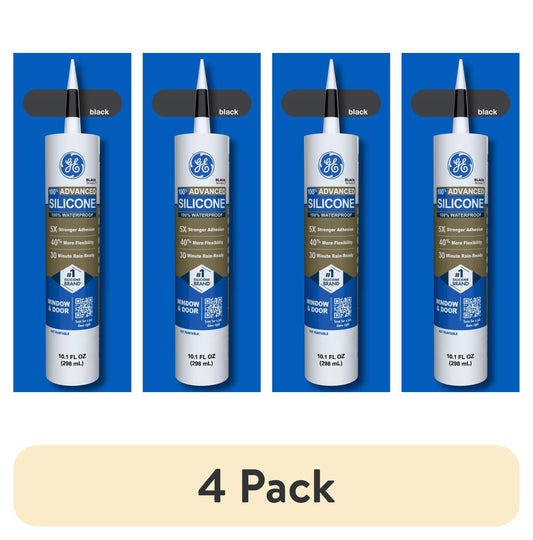 (4 pack) GE Advanced Silicone Window & Door Sealant, Pack of 1, Black 10.1 fl oz Cartridge