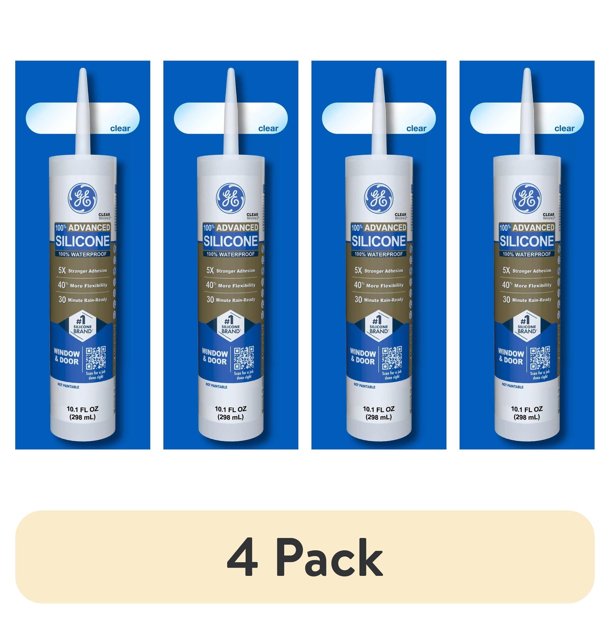 (4 pack) GE Advanced Silicone Window & Door Sealant, Pack of 1, Clear 10.1 fl oz Cartridge