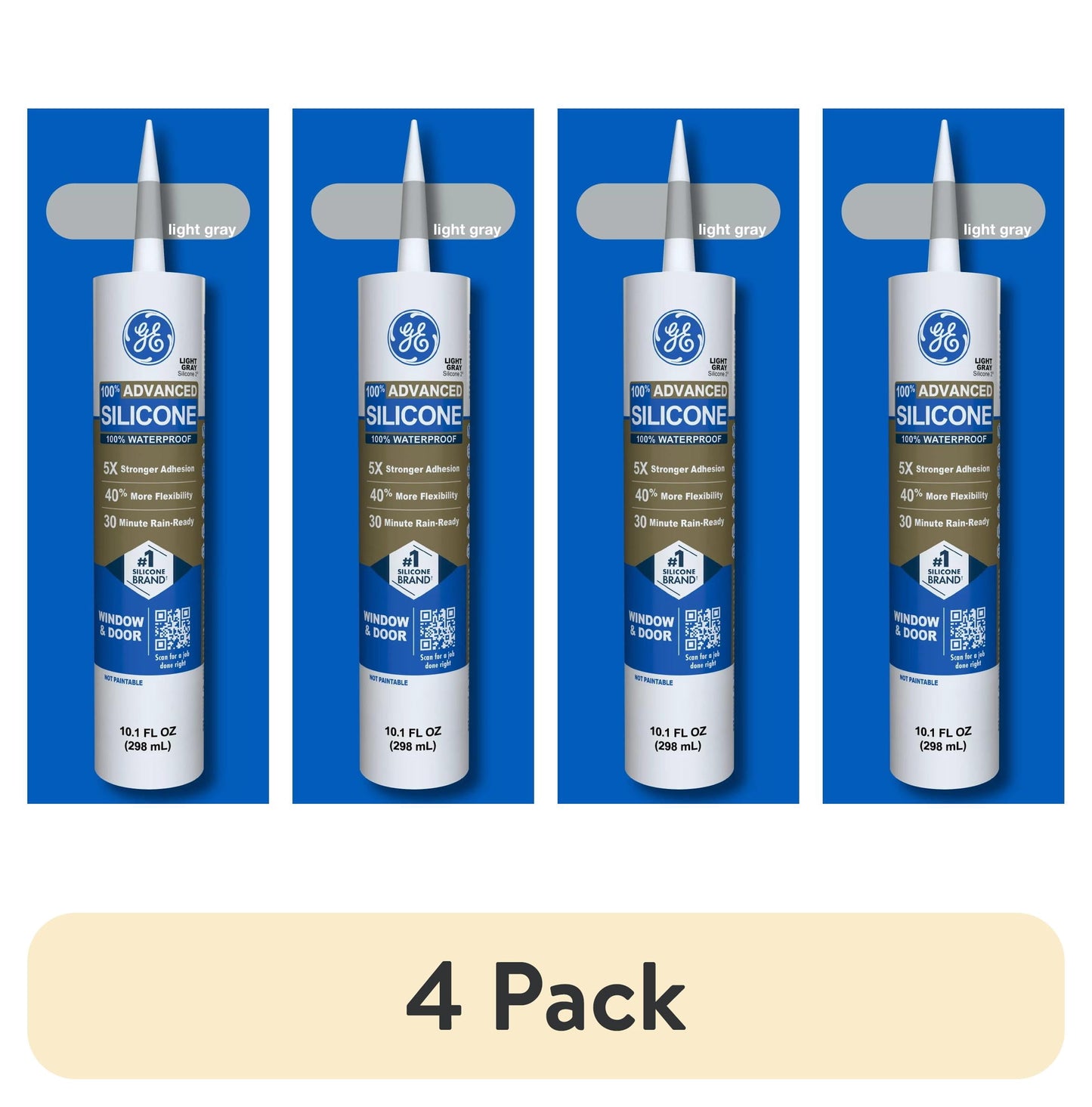 (Paquete de 2) Sellador de Ventanas y Puertas de Silicona Avanzada GE, Paquete de 1, Cartucho Gris de 10.1 fl oz