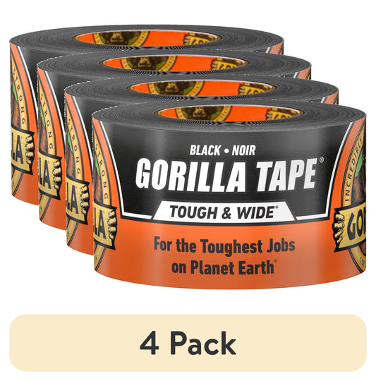 (4 pack) Gorilla Tape Tough & Wide, Black Tape, 2.88" x 25 yd
