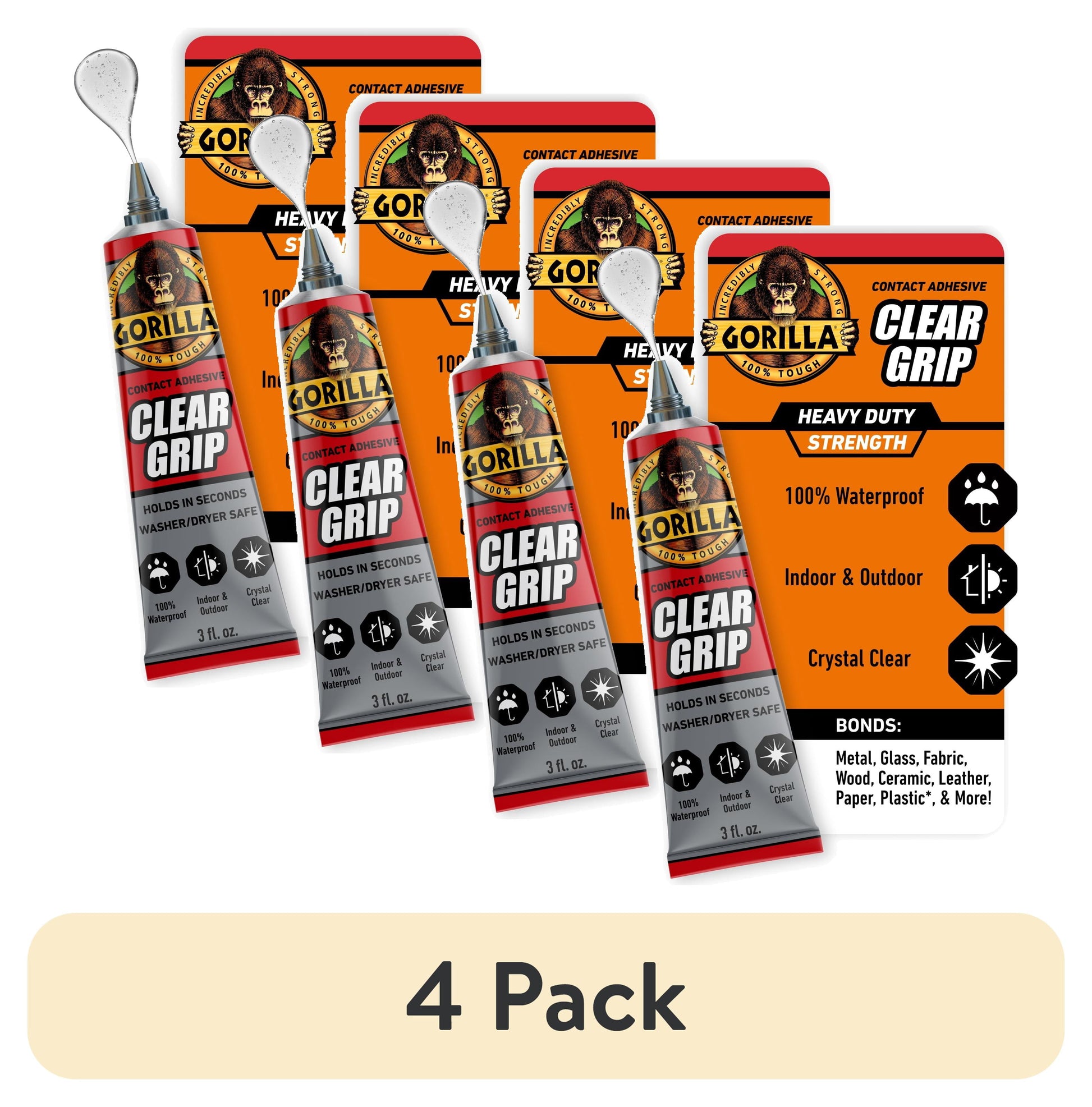 (4 pack) Gorilla Clear Grip Contact Adhesive