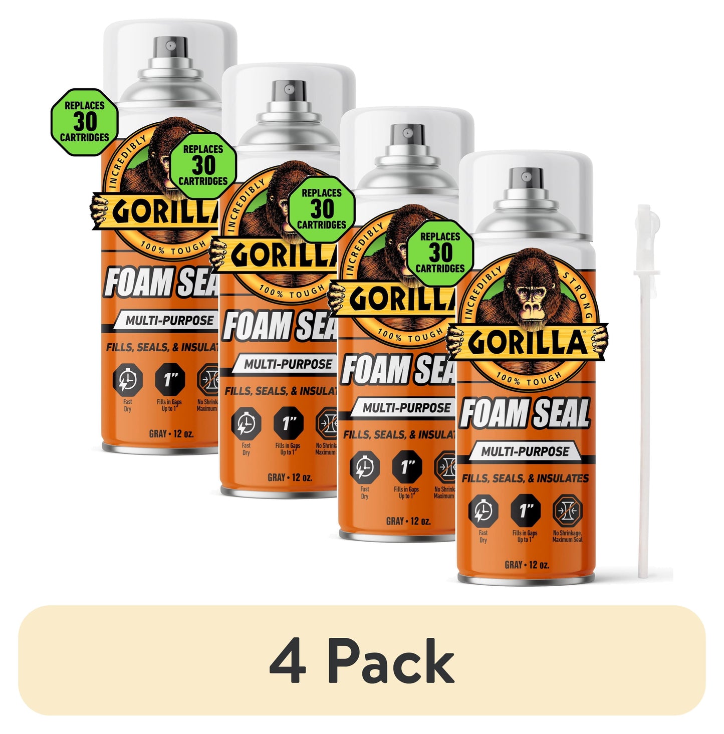 (4 pack) Gorilla Gray Foam Multipurpose Insulating Sealant 12 oz