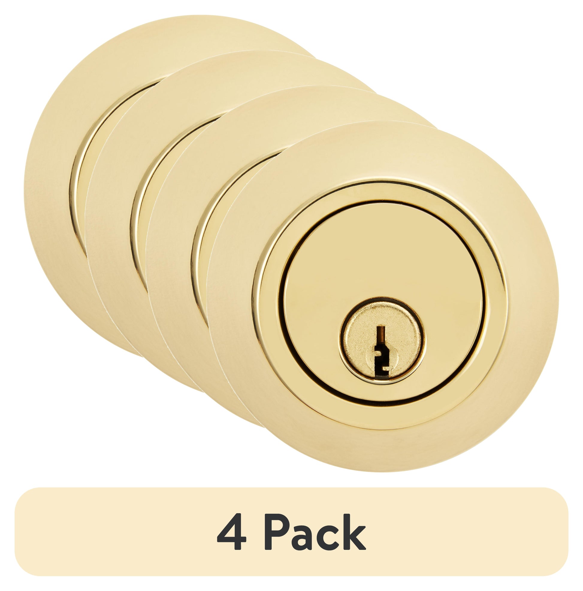 (4 pack) Hyper Tough Keyed Entry Single Cylinder Steel Deadbolt Lock, Polished Brass Finish