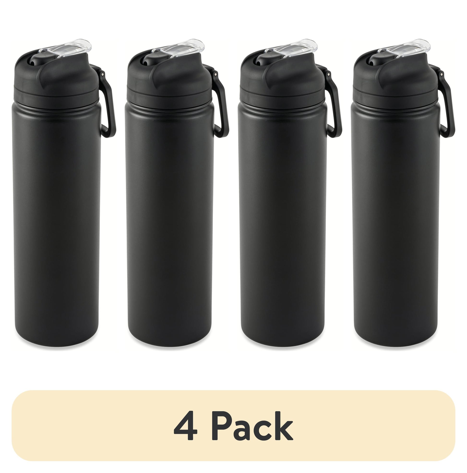(4 pack) Mainstays 24 oz Stainless Steel Sip Water Bottle, Black