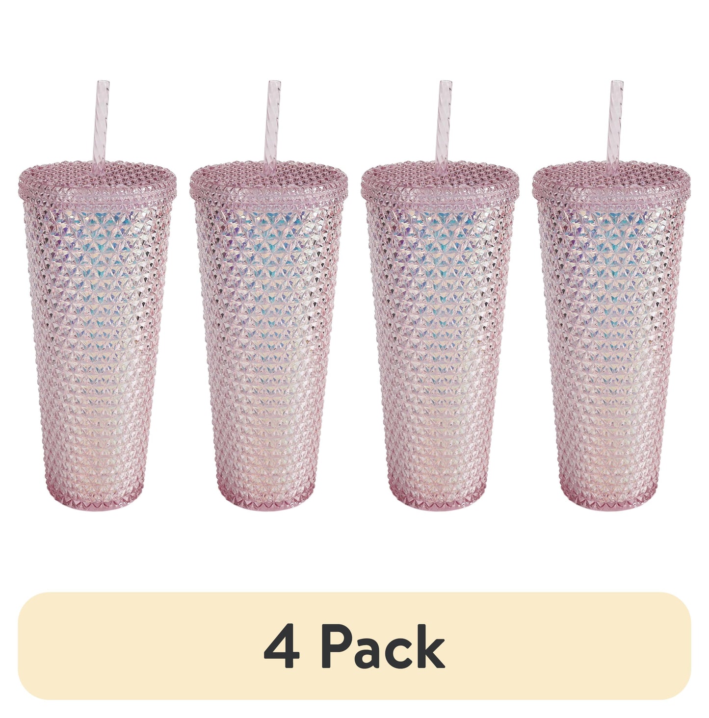 Mainstays 26-Ounce Capacity Plastic Double Wall Insulated Iridescent Textured Tumbler, Pink