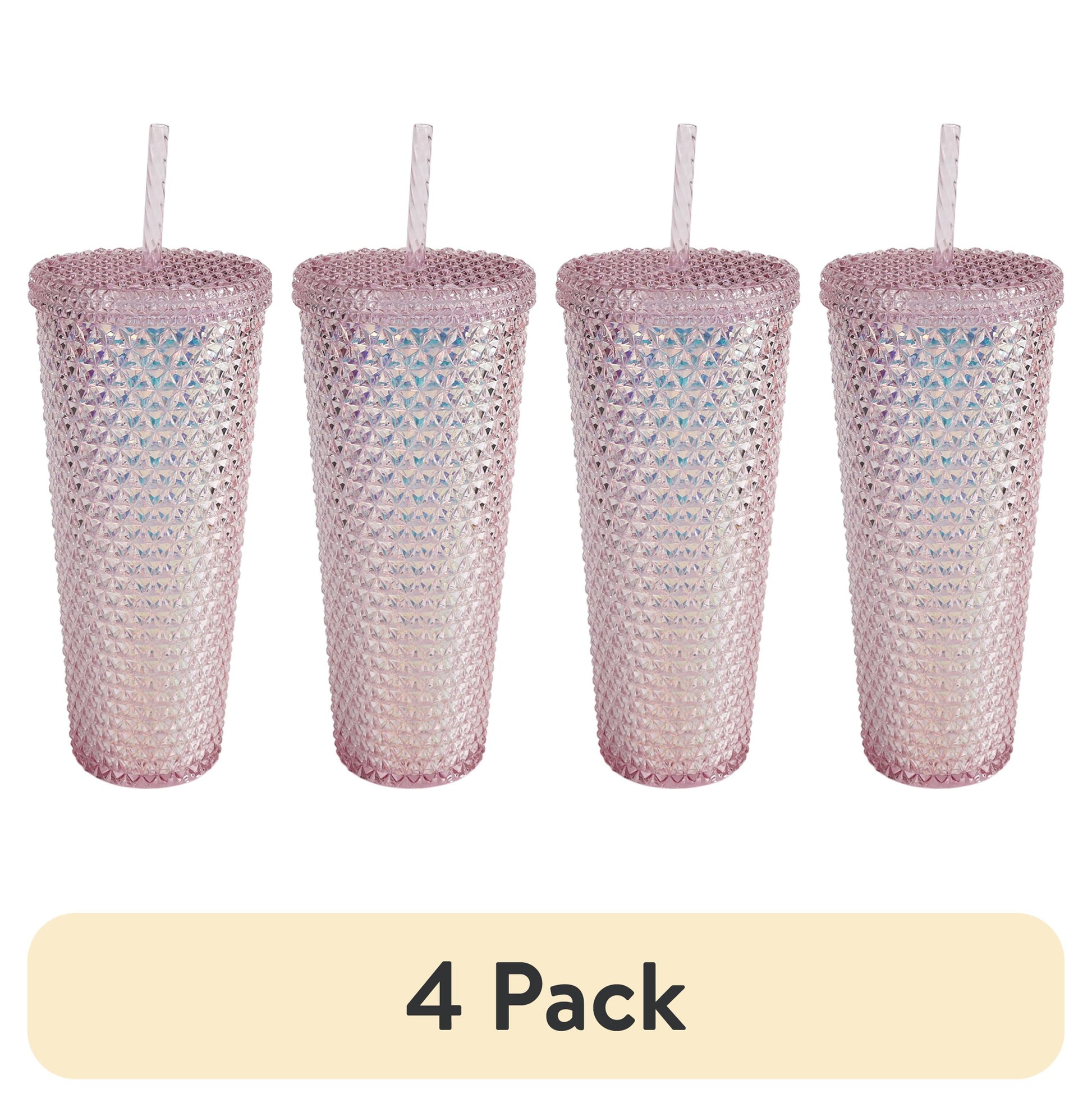 Mainstays 26-Ounce Capacity Plastic Double Wall Insulated Iridescent Textured Tumbler, Pink
