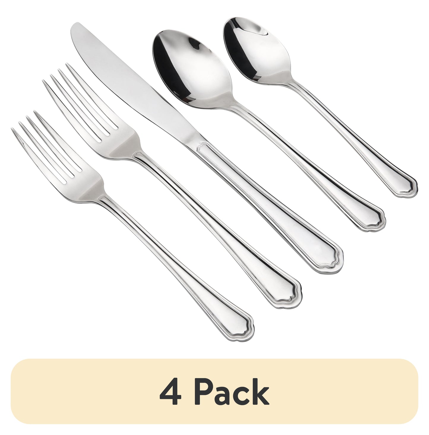 (4 pack) Mainstays Connor 20 Piece Stainless Steel Flatware Set, Silver Tableware
