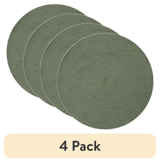 (4 pack) Mainstays Round Braided Placemat - Hedge Green - 14" Diameter, Polyester