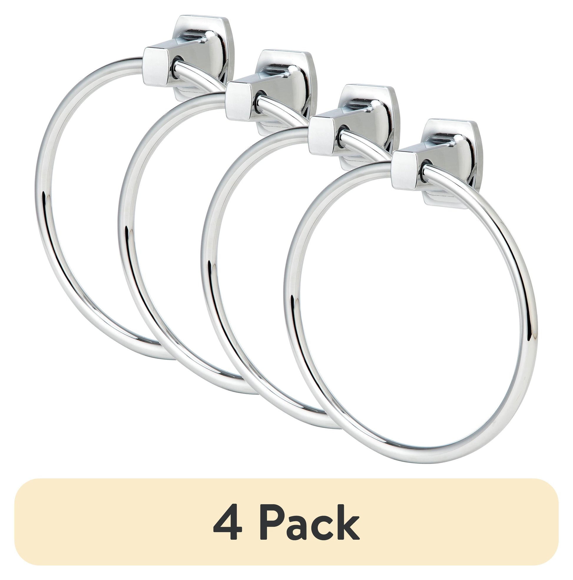 (4 pack) Mainstays 7.1-inch Square Wall Mount Towel Ring Chrome Finish with Hardware
