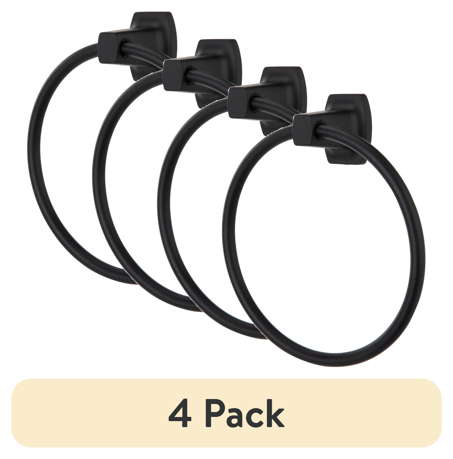 (4 pack) Mainstays Square Wall Mount Towel Ring, Matte Black Finish, 7.1-Inch