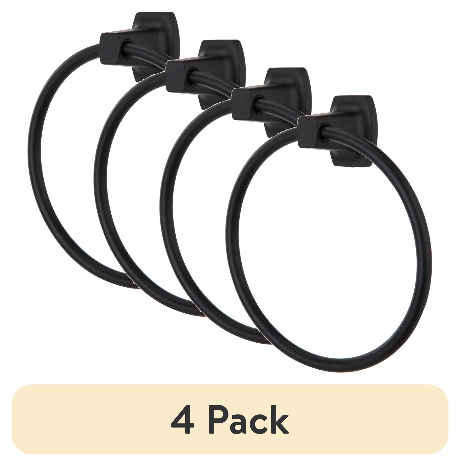 (4 pack) Mainstays Square Wall Mount Towel Ring, Matte Black Finish, 7.1-Inch