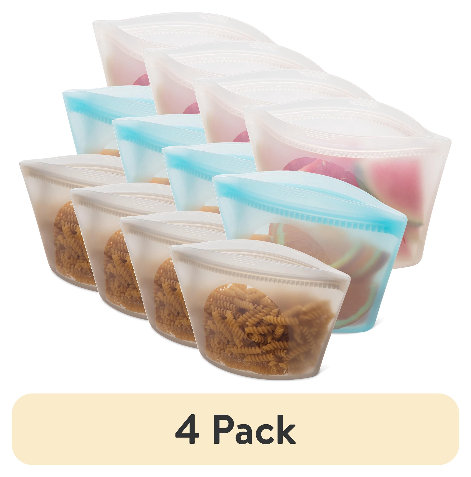 (4 pack) Prokeeper+ 3 Silicone Stand Up Snack and Storage Bag, 3 Pack, Mulit Color, Designed to Help with Packed Lunches and Daily Commutes