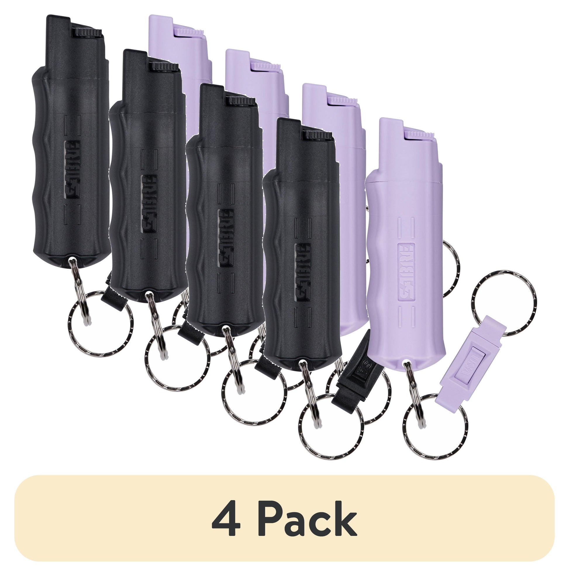 (4 pack) SABRE Pepper Spray with Quick Release Keychain, Black & Lavender, 2 Ct, New, Pocket Pepper Sprays