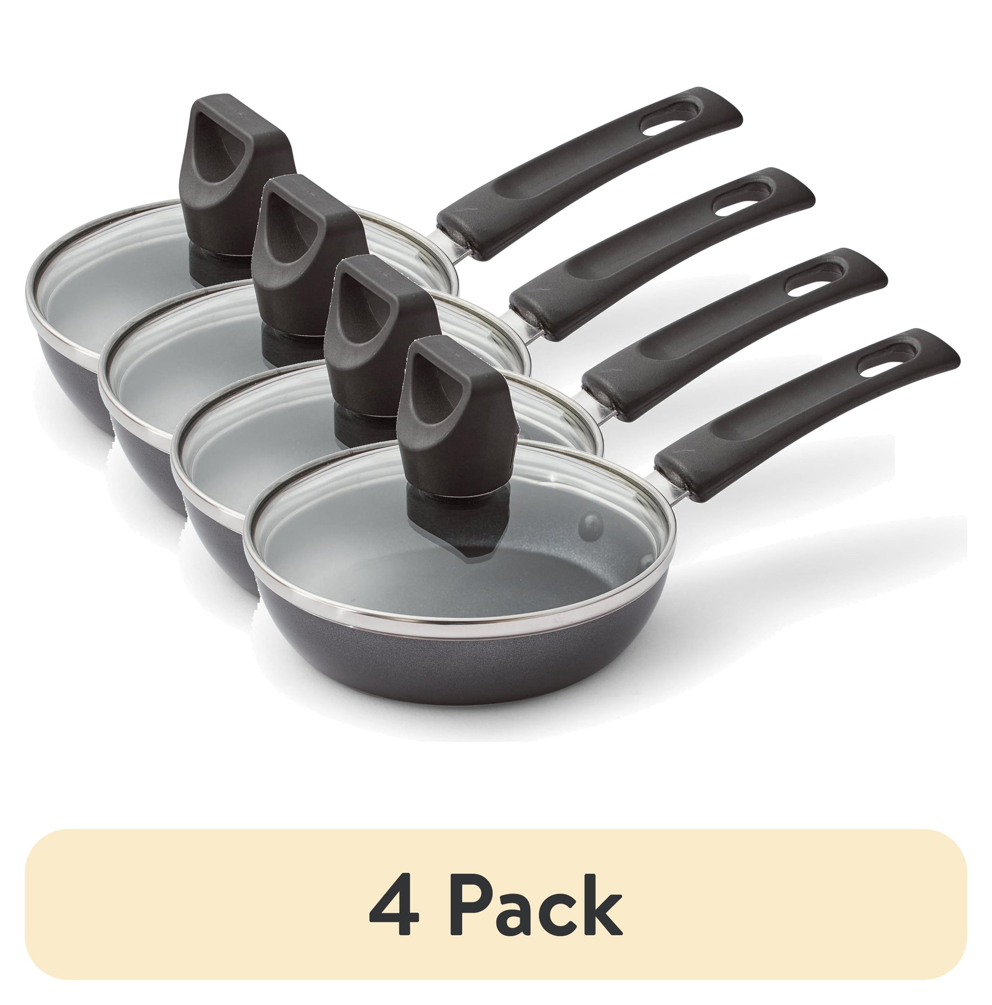 (4 pack) T-fal Easy Care Nonstick Cookware, Covered One Egg Wonder Fry Pan, 4.5 inch, Black
