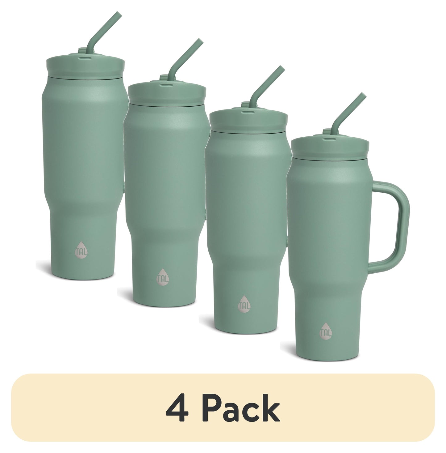 (4 pack) TAL 30oz Stainless Steel Basin Travel Mug with Silicone Straw, Sage