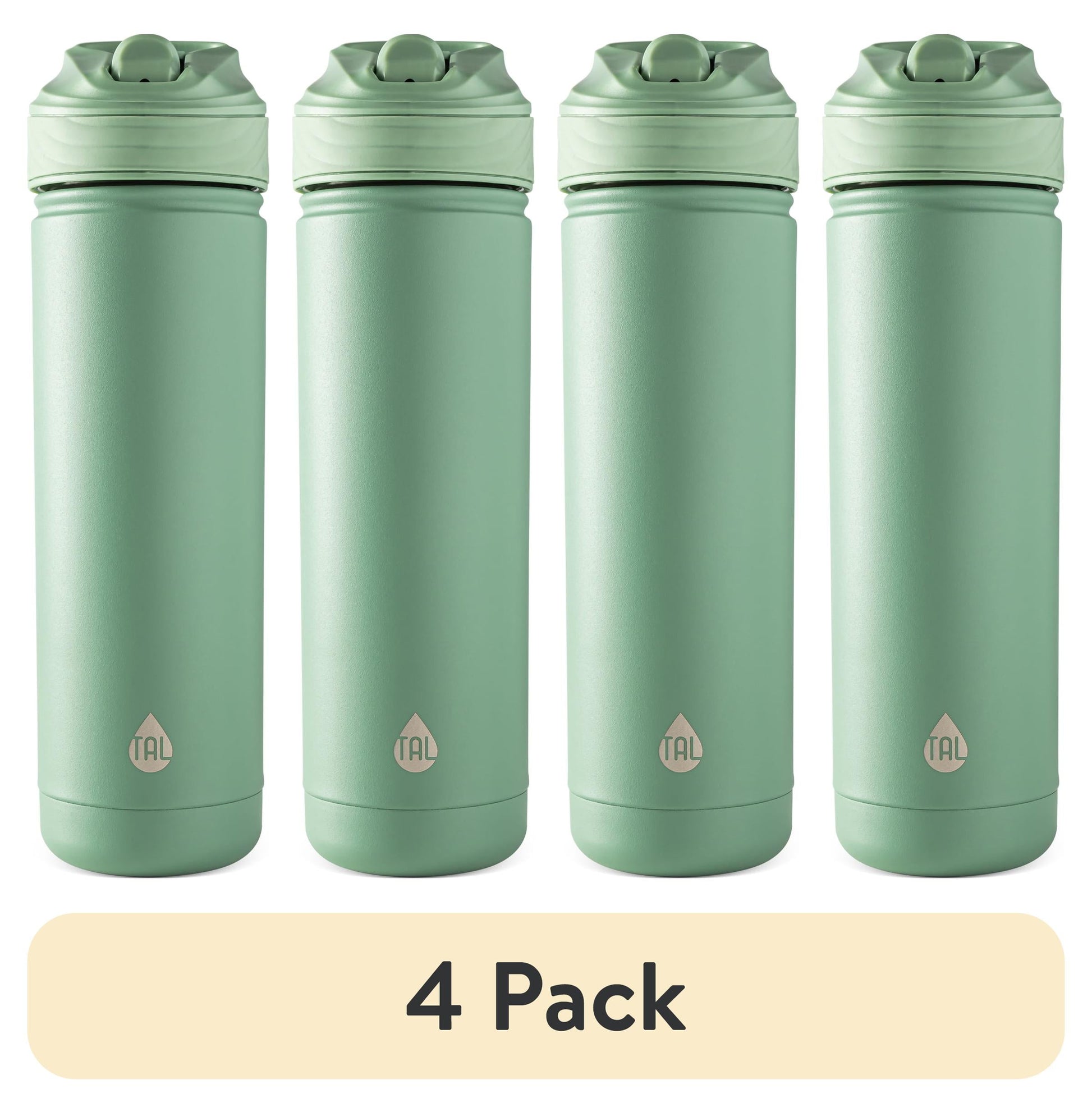 (4 pack) TAL 26oz Stainless Steel Ranger Water Bottle with Easy Sip Straw, Sage