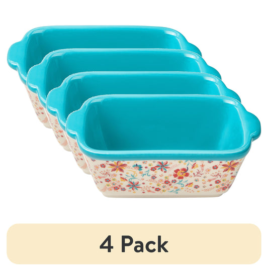 (4 pack) The Pioneer Woman Keepsake Floral 4.8" Ceramic Mini Loaf Pans, Set of 2