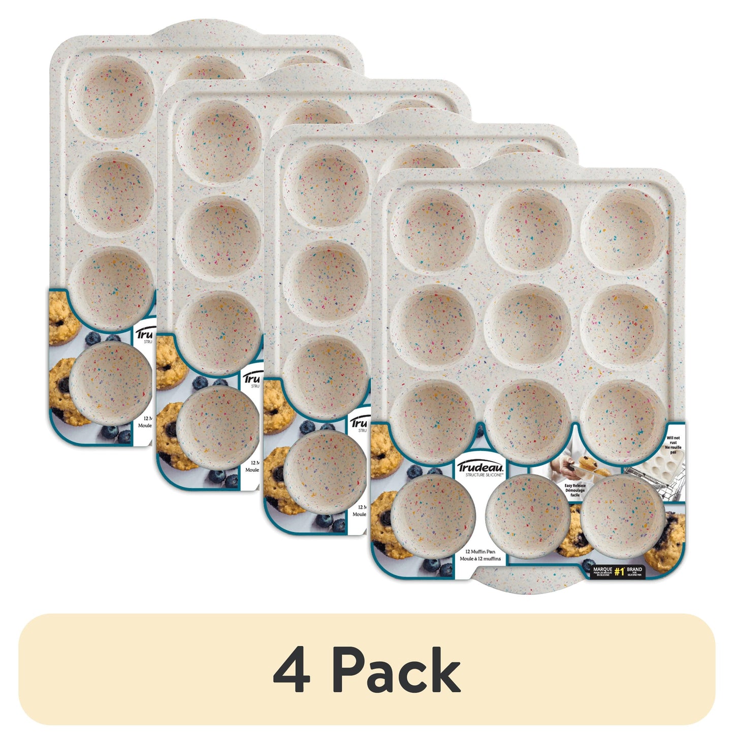(4 pack) Trudeau Silicone 12ct Muffin & Cupcake Pan â€“ Perfect for Bites, Small Pies, Egg Bites, Rice Krispies Treats, Cheesecake Cups & More