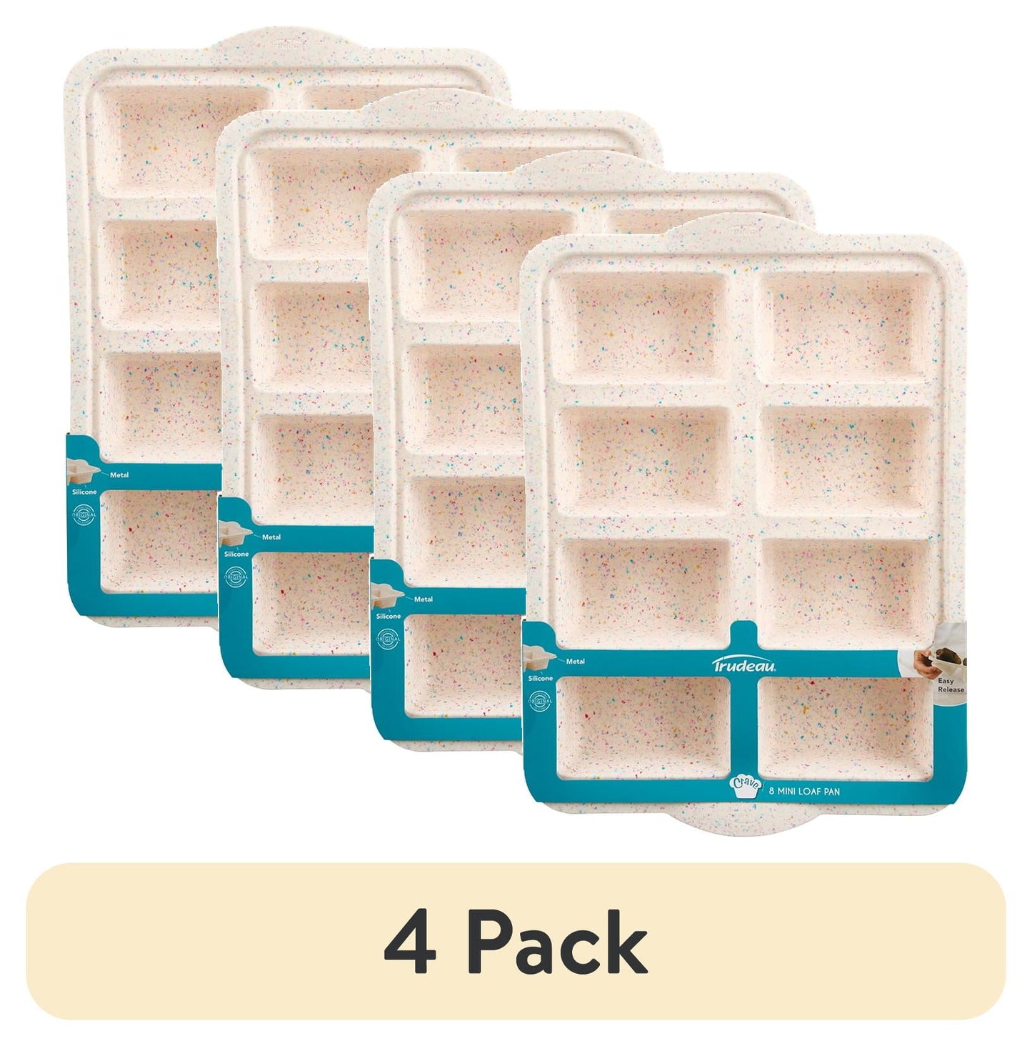 (4 pack) Trudeau Structured Silicone 8-Count Mini Loaf Pan â€“ for Mini Loaves, Mini Meatloaf, Mini Banana Bread, Mini Zucchini Bread, Mini Pound Cake, Mini Cheesecake & Mini Lasagna