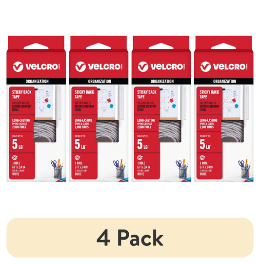 (4 pack) VELCRO Brand Sticky Back Roll | Classroom and Office Organization | White 6ft x 3/4" Roll of Tape