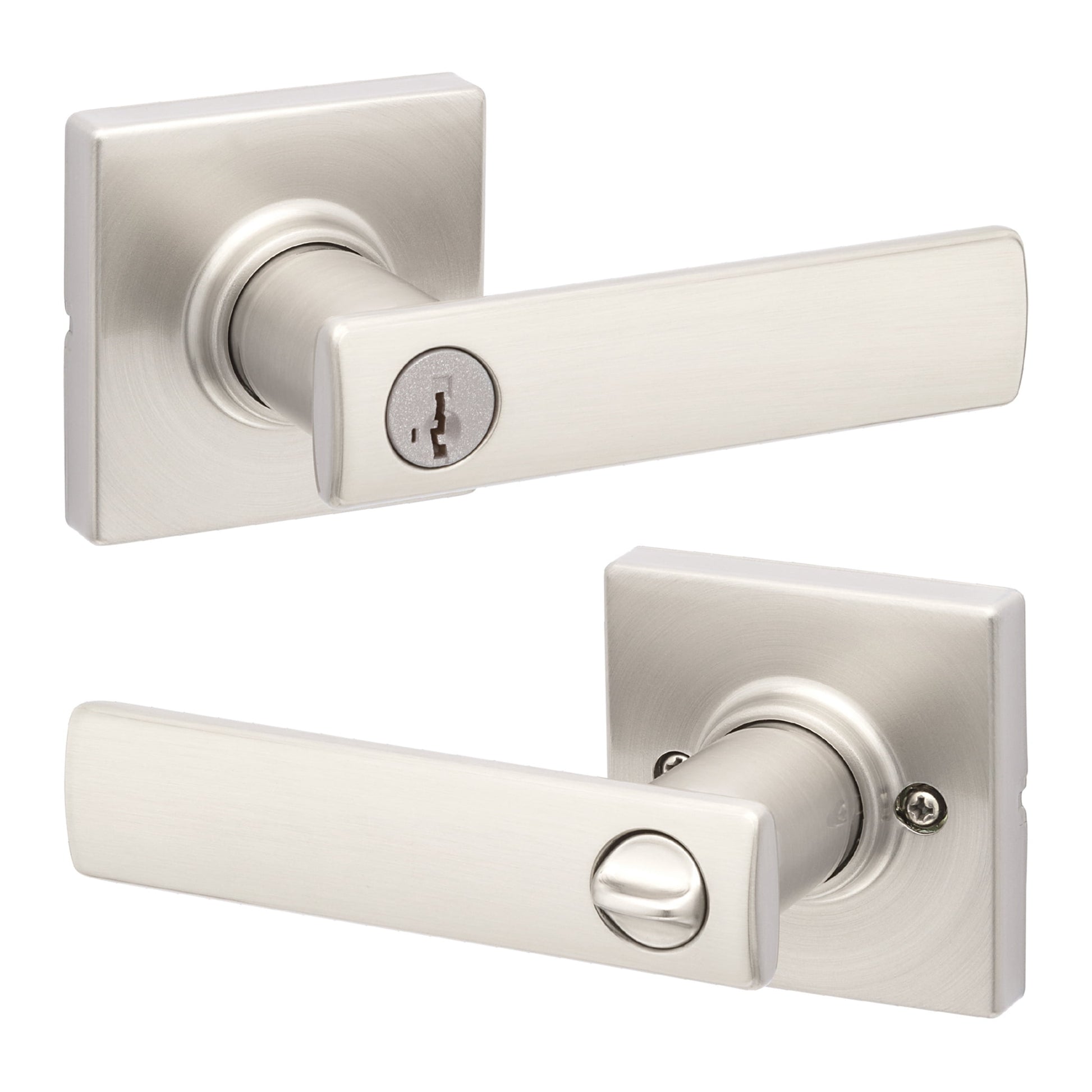 Kwikset Breton Square Keyed Entry Lever Doorknob with Smartkey Satin Nickel