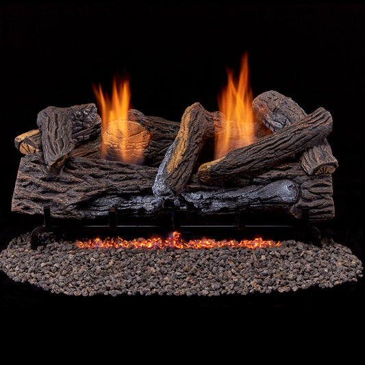 Duluth Forge 24-in 33000-BTU Dual Fuel Dual-Burner Vent-free Gas Fireplace Logs with Thermostat and Remote DLS-24R-2