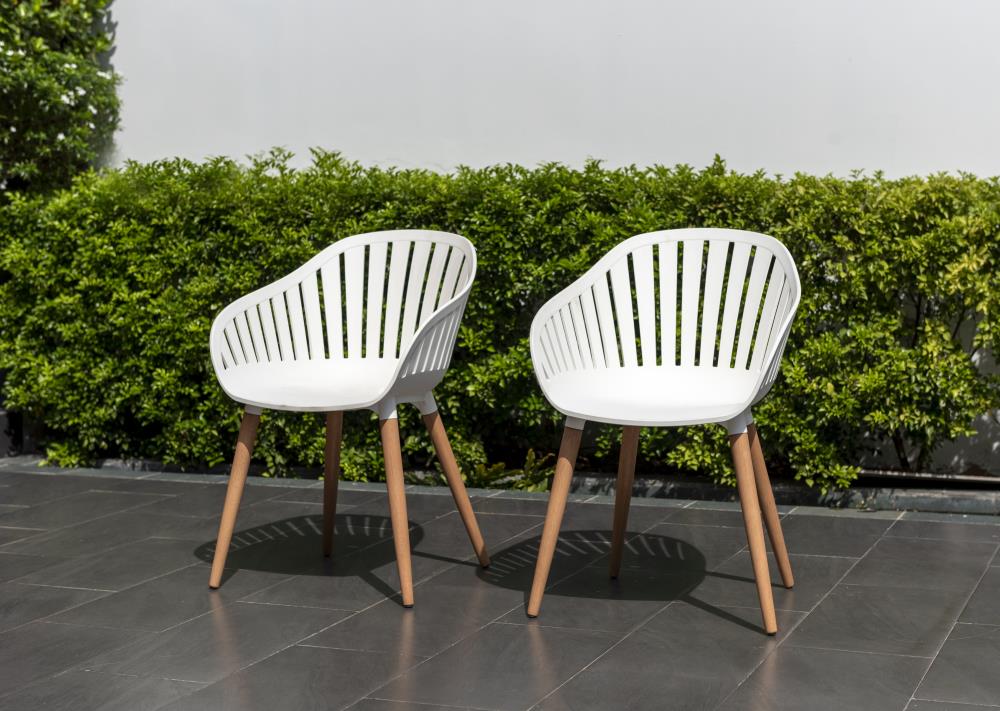 Amazonia Amazonia Set of 2 White Wood Frame Stationary Dining Chair with White Solid Seat