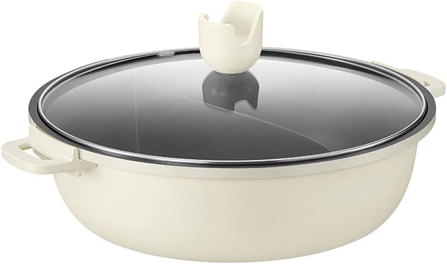 Yin Yang Hot Pot with Divider, Non-Stick,with Glass Lid,Works with All Major Hobs,4.5L, for Dorm and Camping, 387 * 117mm