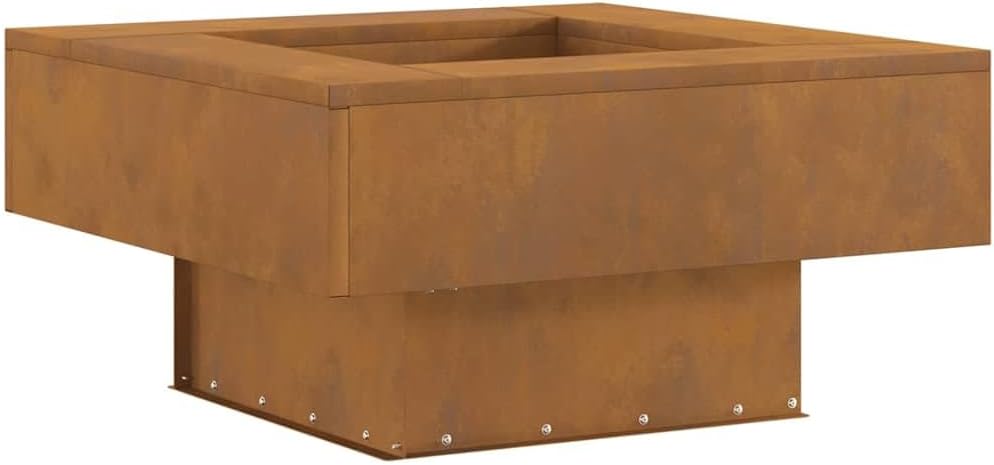 vidaXL Industrial Outdoor Wood Burning Fire Pit 23.6in Square Rust Resistant Weathering Steel Perfect for Gatherings and Heating Patio Garden Balcony Corten Warmer