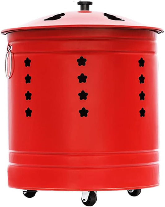 Burning Barrel 1set Small Garden Furnaces Incinerator Bin Galvanised Metal Fire with Cover Can Burn Garbage Paper Leaves 32x36.5cm Red ()