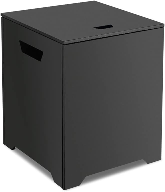 CAMPLUX Propane Tank Cover Table, 20 LB Propane Tank Storage Box, Stainless Steel 15.7” Outdoor Cylinder Hideaway Table for Gas Fire Pit and Gas Griddle, Black