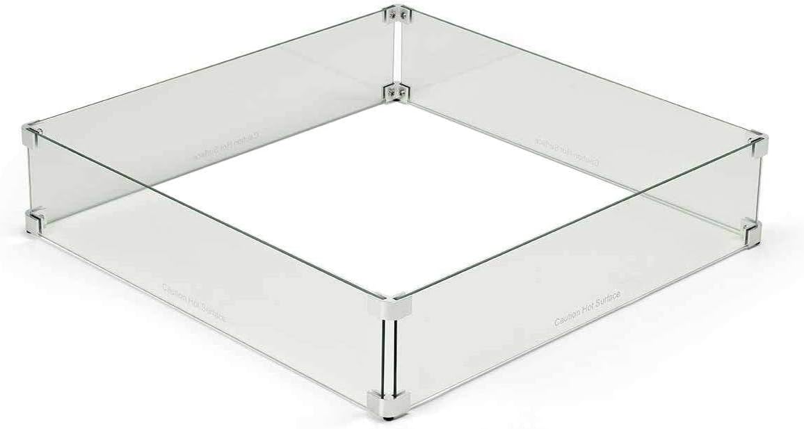 HPC Fire Square Fire Pit Glass Wind Guard (WG25-SQ), 25-Inch