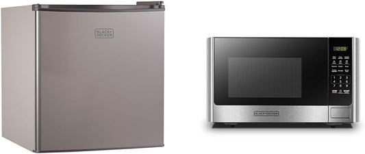 BLACK+DECKER BCRK17V Compact Refrigerator Energy Star Single Door Mini Fridge with Freezer & Digital Microwave Oven with Turntable Push-Button Door, Child Safety Lock