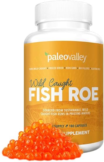 Paleovalley Wild Caught Fish Roe - DHA/EPA, Full Spectrum Omega -3 Fatty Acids - Inflammation, Vision, Mood, Immunity Boost - 28 Servings