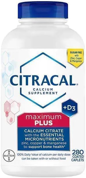 Citracals Maximum Plus Calcium Citrate + D3, 280 Caplets, Bulk Size