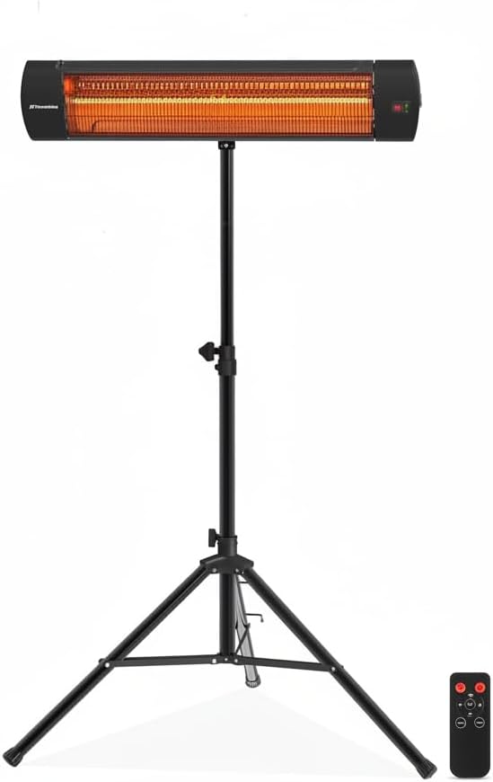 Infrared Patio Heater Outdoor Electric 1500W with Tripod IP65 Waterproof Remote Control 3 Heating Levels 24H Timer for Restaurant Backyard Plug in 120V Black