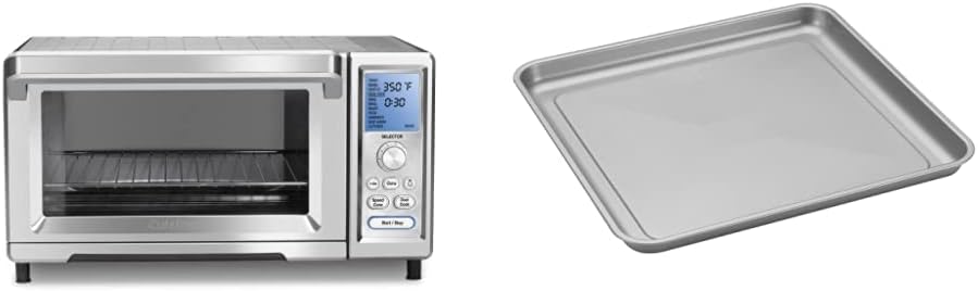 Cuisinart TOB-260N1 Chef's Convection Toaster Oven, 20.87"(L) x 16.93"(W) x 11.42"(H), Stainless Steel & AMB-TOBCS Toaster Oven Baking Pan, Silver, 11.2 (l) x 10.7 (w) x 0.8 (h) inches