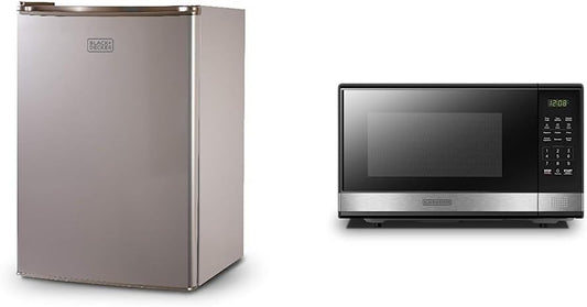 BLACK+DECKER BCRK25V Compact Refrigerator Energy Star Single Door Mini Fridge with Freezer & EM031MB11 Digital Microwave Oven with Turntable Push-Button Door, Child Safety Lock