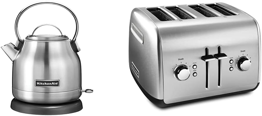 KitchenAid KEK1222SX Electric Kettle + KMT4115SX 4 Slice Toaster - Stainless Steel