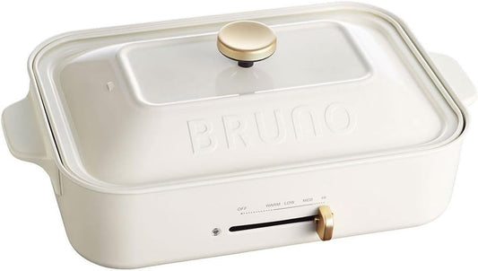 BRUNO compact hot plate + takoyaki plate + ceramic-coated pot + grill plate 4-piece set (white)