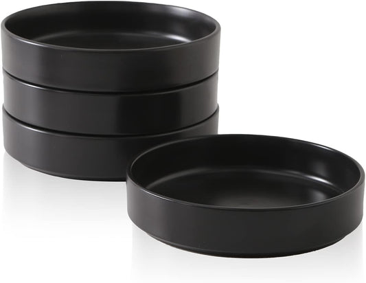Stone Lain Celina Stoneware Bowl Set, 4-Piece Pasta Bowls for Kitchen, Ceramic Serving for Ramen, Fruit, Cereal, Dinner - Microwave & Dishwasher Safe, Black
