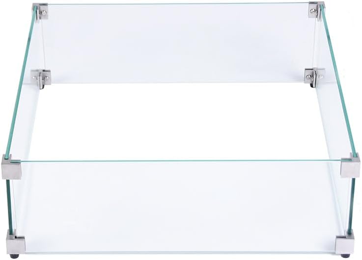 Elementi Plus Glass Wind Screen Outdoor Firepit Table Wind Guard Square Clear Fire Pit Glass Guard Fireplace Screen Tempered Glass Wind Shield Firepit Accessories - 23.6 x 23.6 Inches