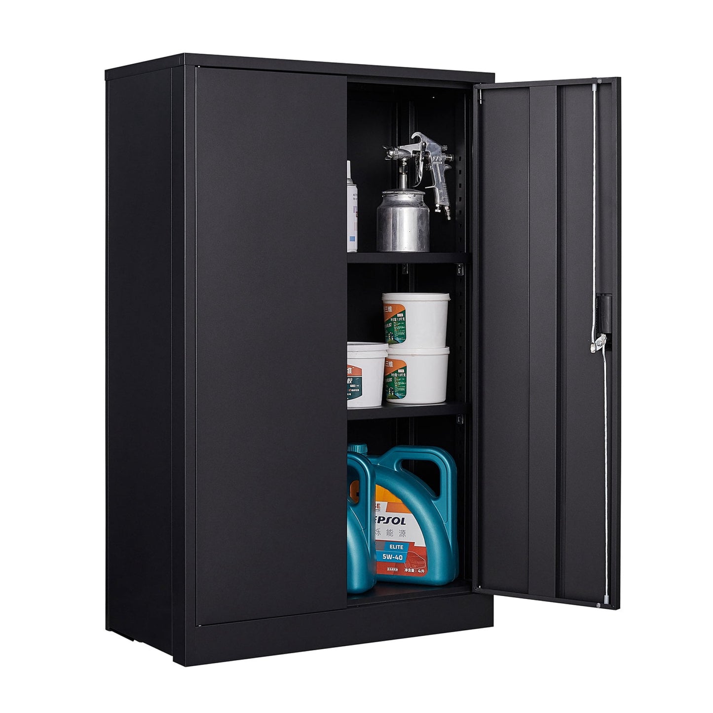 Gabinete de Garaje de Metal de 42", Gabinete de Almacenamiento de 3 Niveles con Puertas, Gabinete Casillero Plegable, InstalaciÃ³n FÃ¡cil para Oficina en Casa, Escuela, Garaje, Negro