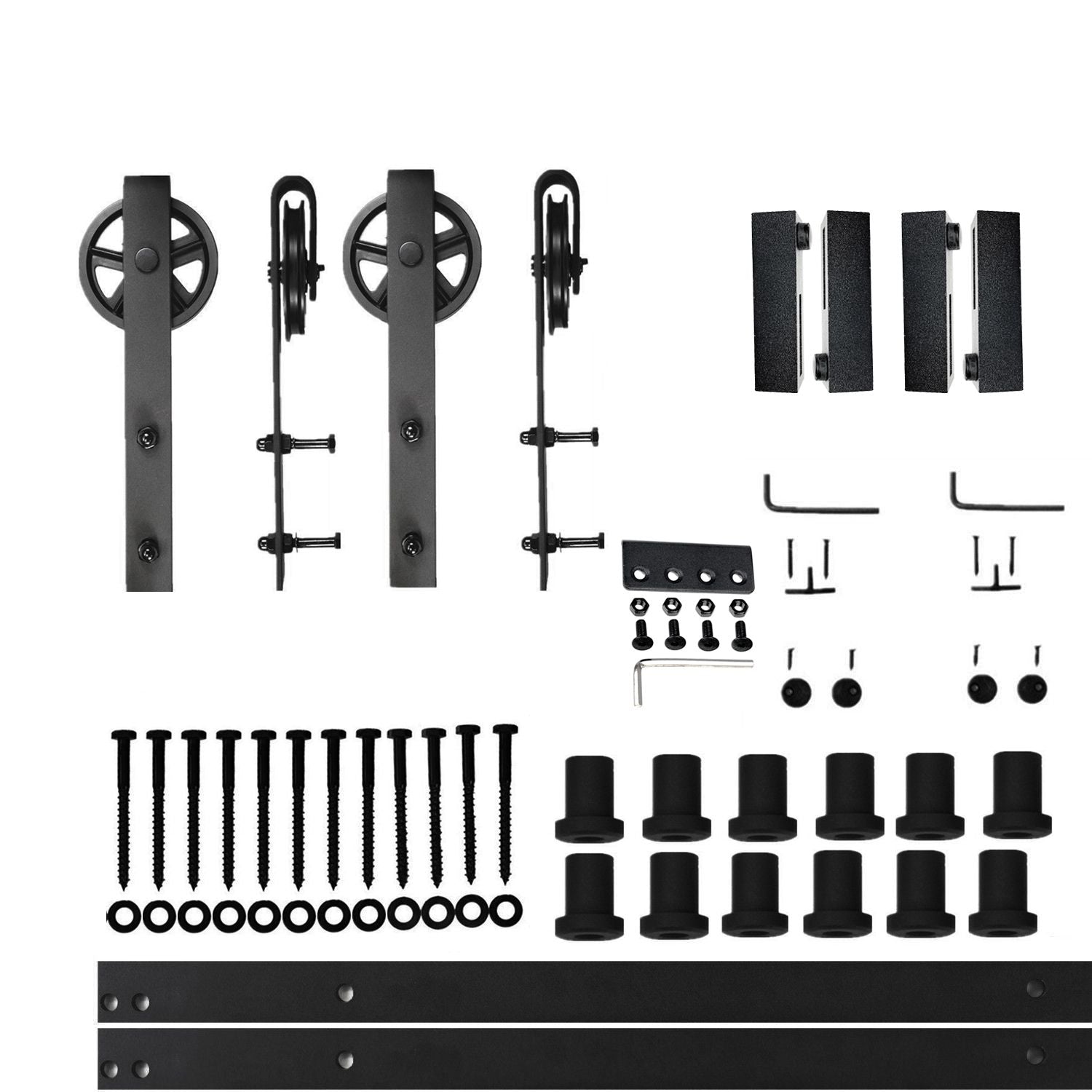 HOMACER 192-in Rustic Black Indoor Spoke Wheel Double Barn Door Hardware Kit HL2TGH192C