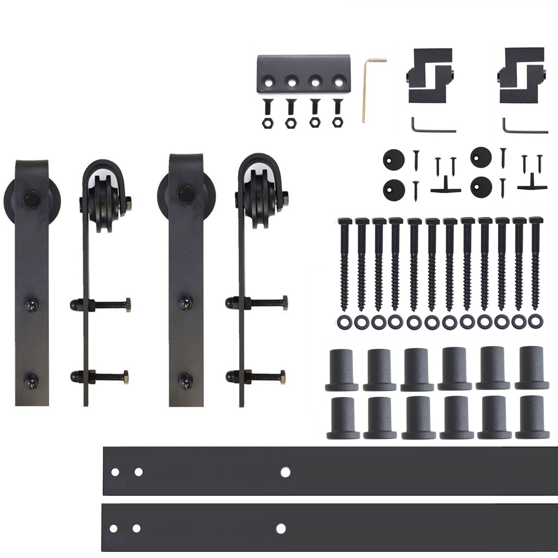HOMACER 192-in Rustic Black Indoor J-strap Double Barn Door Hardware Kit YT2TGH192C
