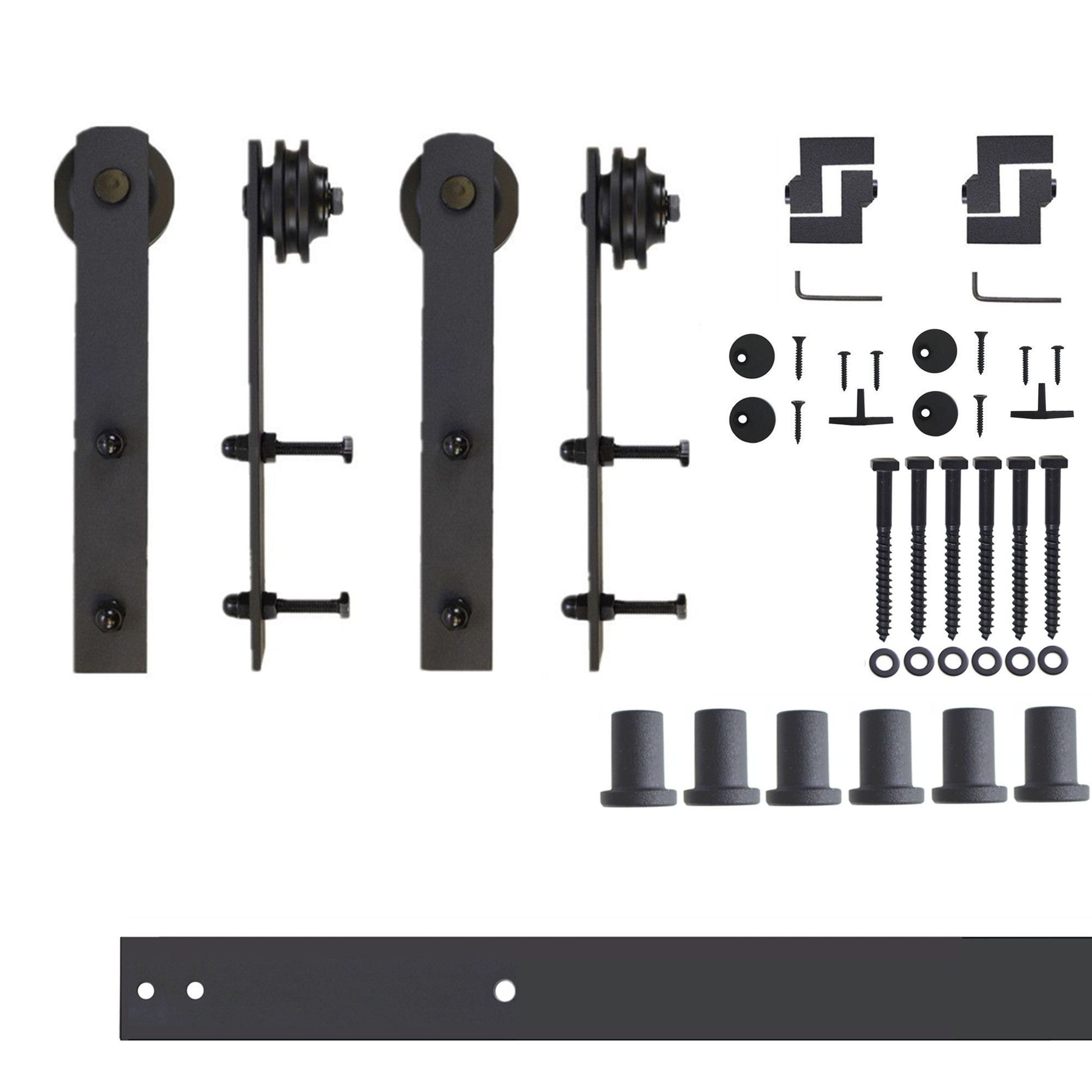 HOMACER 96-in Rustic Black Indoor I-strap Double Barn Door Hardware Kit ZT2TGH096C