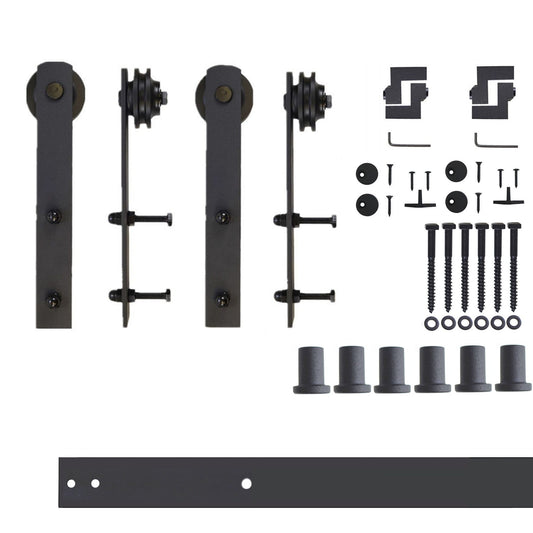 HOMACER 96-in Rustic Black Indoor I-strap Double Barn Door Hardware Kit ZT2TGH096C