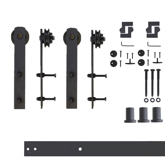 HOMACER 48-in Rustic Black Indoor I-strap Double Barn Door Hardware Kit ZT2TGH048C