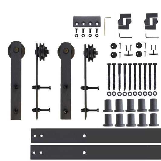HOMACER 168-in Rustic Black Indoor I-strap Double Barn Door Hardware Kit ZT2TGH168C