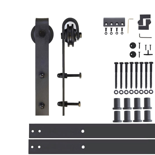 HOMACER 132-in Rustic Black Indoor J-strap Single Barn Door Hardware Kit YT1TGH132C